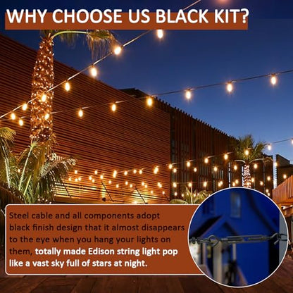 String Light Hanging Kit, All-Black Globe String Lights Suspension - size: 3/16IN. X 164FT