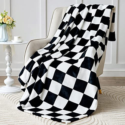 BEDELITE Checkered Fleece Throw Blanket for Couch, Black & White, 50"x60" - color: Black, size: Throw(50"x60")