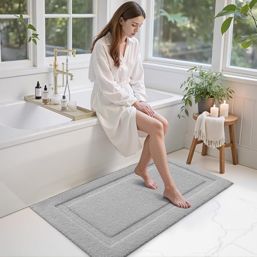 LUMI Ultra Soft Bathroom Runner Rugs, Non Slip Bath Mat 24x60, Grey - color: Grey, size: 24" X 60"
