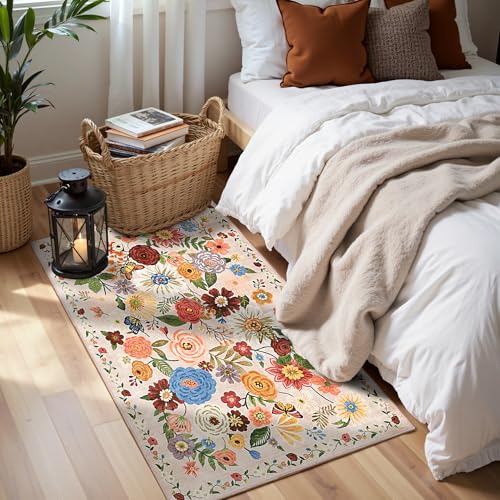 Beige Floral Hallway Runner Rug 2x5 for Bedroom Kitchen - color: Blush Beige, size: 2' x 5' (Rectangular)
