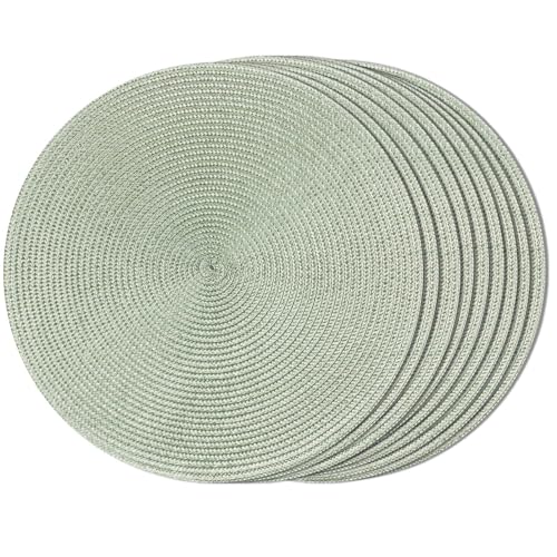 FunWheat Round Braided Placemats Set of 8 Place Mats for Dining Table Woven Washable Non-Slip Table Mats 15 Inch(Fog Green,8pcs) - color: Fog Green, size: Set of 8