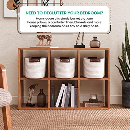3 Pack Woven Cotton Rope Storage Basket, 15x10x9, Cream - color: Cream