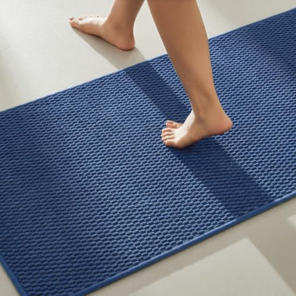 TYUU Bathroom Runner Rug, Long Bath Mat Washable Thin Quick Dry Low Pile Bathroom Runner Rugs 24 x 60 Non Slip, Navy Blue 24"x60" - color: Navy Blue, size: 2' X 5' (Runner)