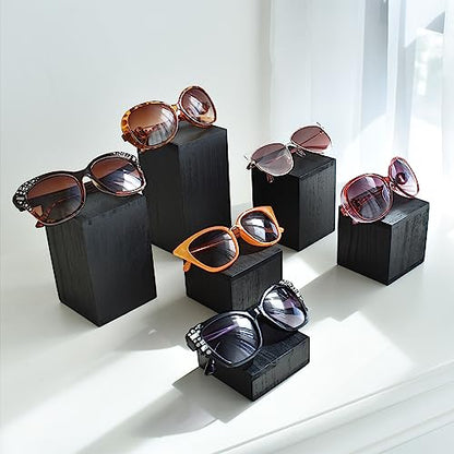 MOOCA 6-Piece Wooden Square Display Risers for Jewelry & Accessories - color: Black