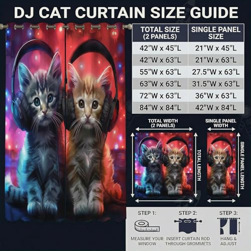 Cute Cat Curtains for Bedroom, Funny Kitty Print Blackout Window Curtains for Living Room, Thermal Insulated Drapes for Girls Boys Kids Nursery Kitchen, Gifts for Cat Lovers, 42x45 Inch - color: Kitten_02, size: 42"W x 45"L (Pack of 1)