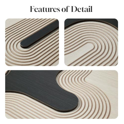 Framed 3D Wood Abstract Geometric Textured Wall Decor Living Room, 24x36 In - color: Black Beige