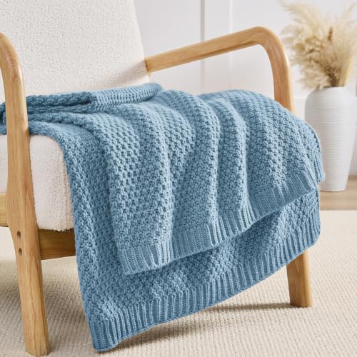 Light Blue Throw Blanket, Sweater-Soft Moss Knit, 50x60 Inches - color: Moss-light Blue, size: 50"x60"
