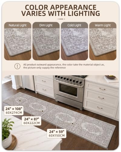 Color&Geometry Kitchen Floor Runner 24x108 Vintage Anti Fatigue, Khaki - color: Vintage-khaki, size: 24''x108''