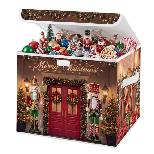 Briwooody Christmas Nutcracker Storage Bin with Lid and Carrying Handle Red Christmas Storage Box Large Xmas Nutcracker Decorative Collapsible Container Basket for Organizing Closet Home Bedroom Gift - style: Nutcracker