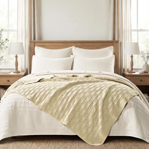 EVERGRACEHOME Modern Checkered Chenille Throw Blanket, 50x60, Beige - color: Beige, size: 50" X 60"