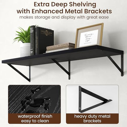 Axeman Deep Floating Shelves - 40 Inch Black Floating Shelves Set of 2-12 Inch Deep Wood Wall Shelves for Living Room Bathroom Kitchen - color: Black, size: 40W x 12D