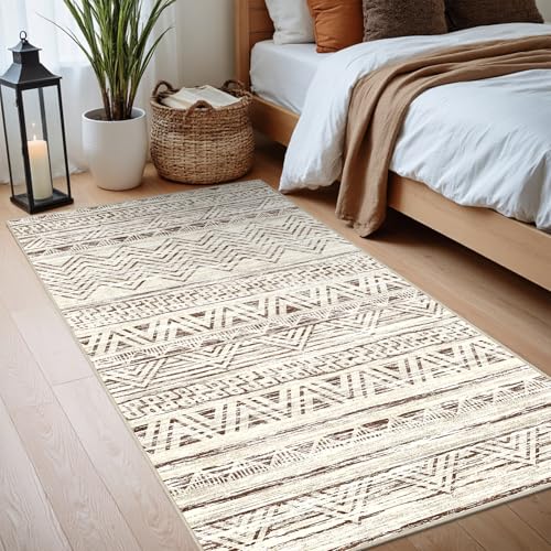 2x4 Runner Rug Washable Moroccan: Non Slip Entryway Throw Rugs Beige - color: Beige, size: 2' x 4'