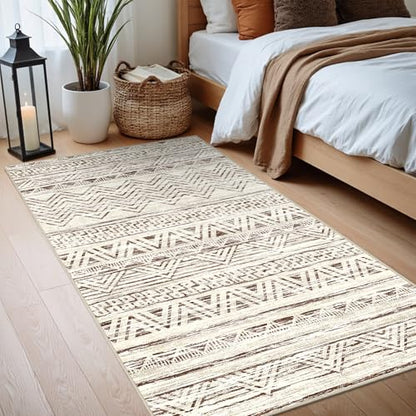2x4 Runner Rug Washable Moroccan: Non Slip Entryway Throw Rugs Beige - color: Beige, size: 2' x 4'