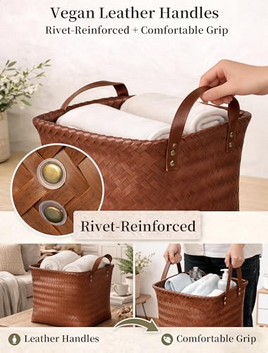 Wicker Storage Baskets, 4 Pack Woven Baskets for Shelves, Brown - color: Square Brown