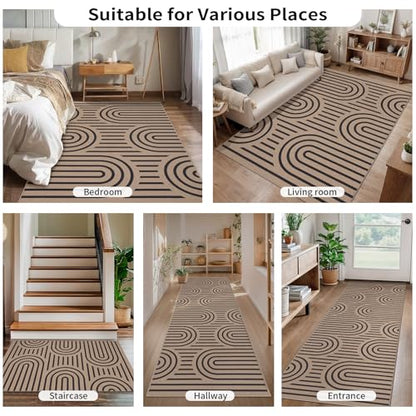 Tangsoo Easy Jute 2x5 Washable Hallway Runner Rug,Non-Slip Carpet Runner - color: Brown Six Rainbow, size: 2x5ft