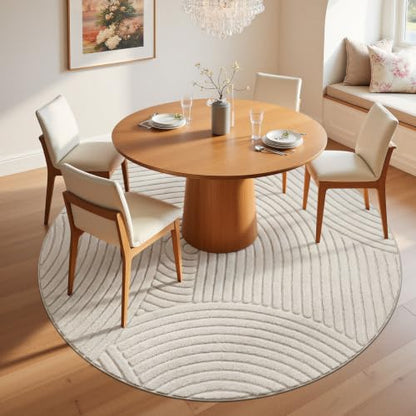 U'Artlines 5 Ft Round Area Rug, Washable Neutral Beige Modern High-Low Pile - size: 5' (Round)