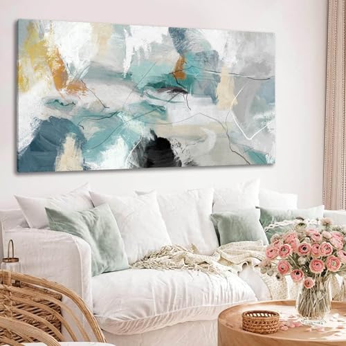 SOUGUAN Abstract Canvas Wall Art Black Line Painting Green Graffiti Posters Minimalist Room Decor Colorful Wall Prints for Office Bedroom 20x40 Inch - color: Green, size: 40"L x 20"W