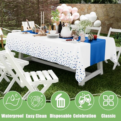 Smiry Disposable Rectangle Plastic 54 x 108 Inch Table Cloth 3 Pack - color: White and Blue
