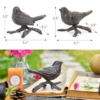 Sungmor Cast Iron Small Bird with Branch Statues, 2 Pack Rust Brown - color: Brown & Birds