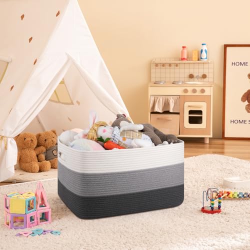 OIAHOMY Blanket Basket Laundry Basket Dog Toy Basket 75L Dark Grey - color: Gradient Dark Grey, size: 22”x17”x12”