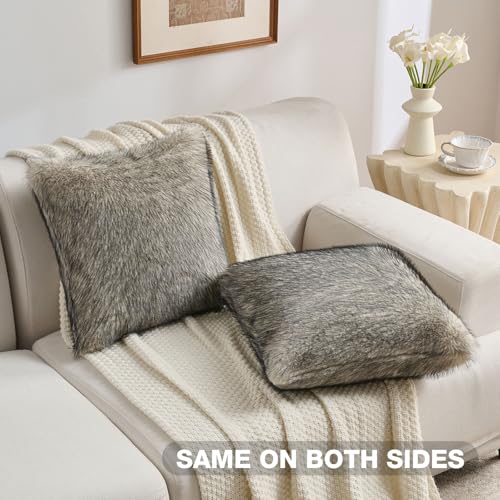 FUTEI Pack of 2 Faux Raccoon Fur Throw Pillow Covers 45 x 45 cm, Apricot - color: Apricot