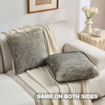 FUTEI Pack of 2 Faux Raccoon Fur Throw Pillow Covers 45 x 45 cm, Apricot - color: Apricot