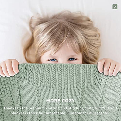 RECYCO Cable Knit Throw Blanket, Sage Green, 60"x80" - color: Sage Green, size: 60"x80"