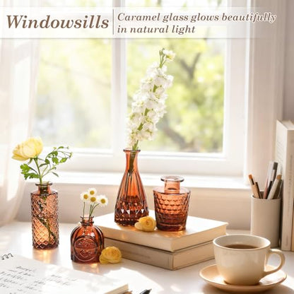 TBWIND 12-Piece Glass Bud Vase Set – Small Caramel Coffee Brown - color: Brown-12pcs, size: 12Pcs