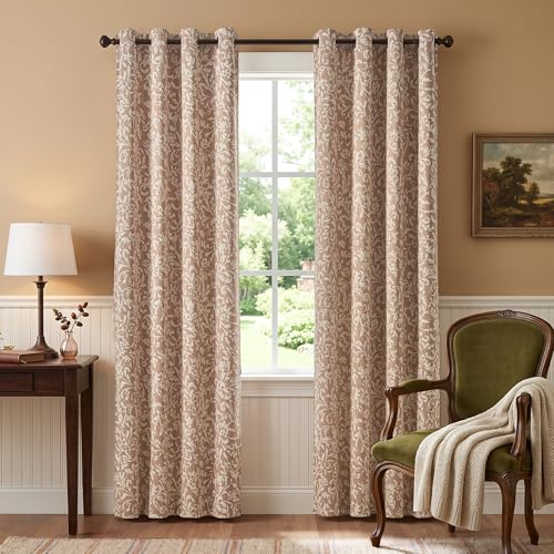 jinchan Taupe Floral Curtians 84 Inch Room Darkening Grommet 2 Panels - color: *Taupe, size: 50"W x 84"L (Pack of 2)