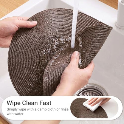 FunWheat Round Braided Placemats Set of 4 Table Mats for Dining Tables Woven Washable Non-Slip Place mats 15inch (Brown, 4pcs) - color: Brown, size: Set of 4