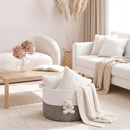 LemonRoad Large Woven Bear Basket, Cotton Rope, White Bear, Brown - color: Brown, size: Cotton Rope, style: White Bear