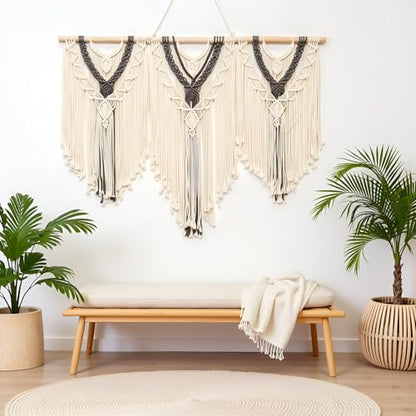 guzhiou Large Macrame Wall Hanging, Boho Woven Tapestry Decor Art, 43"x32" - color: Beige-grey