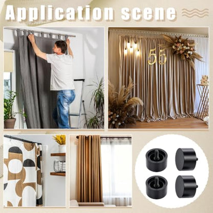 AHANDMAKER 4 Pcs Black Plastic Curtain Rod Finials 1.57in Diameter Decorative End Caps Replacement for Roman Rod Window Treatment Living Room Bedroom Home Decor - size: 40x38mm