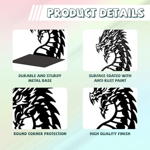 Peacoblue 5.3"x4.3"x7.9" Metal Bookends, Heavy Duty Book Ends for Shelves - style: Dragon Head