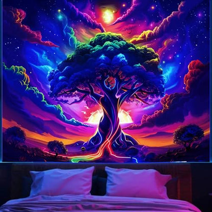 Apdidl Blacklight Tree of Life Tapestry Bedroom, Black Light Space Posters - color: I - Blacklight Tree Tapestry, size: 60"L x 51"W