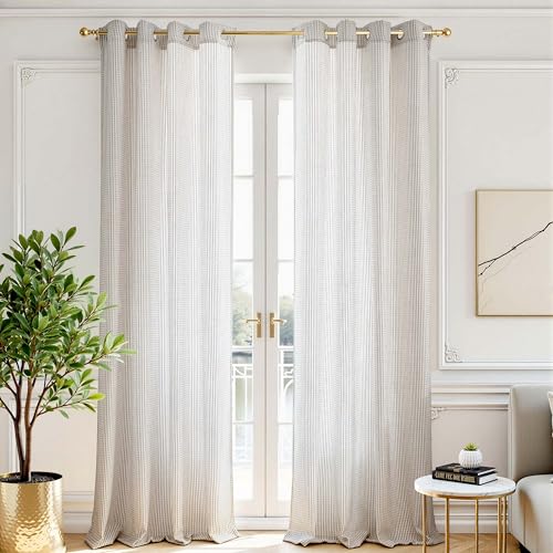 DriftAway 3D Chenille Striped Curtains 102 Inches Long Tweed Linen Textured Light Filtering Woven Embroidered Luxury Soft Drapes for Living Room Bedroom Grommet Privacy 2 Panels W52 x L102 Coffee - color: Coffee, size: 52"W x 102"L (Pack of 2)