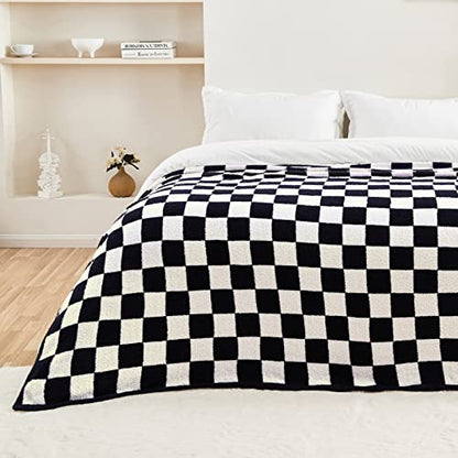 CozeCube Black White Reversible Checkered Knit Throw Blanket 50"x60" - color: Jet Black and White, size: 50"x60"