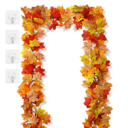 2Pcs 13FT Artificial Fall Leaves Garland for Thanksgiving Decor - color: 2 Pc Fall Leaves Garland, size: Fall Garland