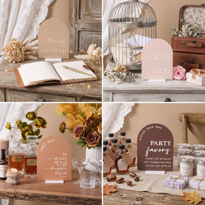 Weysat 4 Pcs Boho Brown Acrylic Wedding Signs for Ceremony Reception - color: Boho Brown