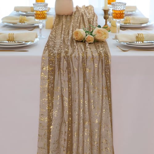 Snowkingdom Brown Coffee Gold Table Runner 10ft Gauze Sheer Cheesecloth Chiffon Lace Party Decorations Wedding Fall Thanksgiving Christmas Birthday Halloween - color: Coffee Gold, size: 10FT/1Pc