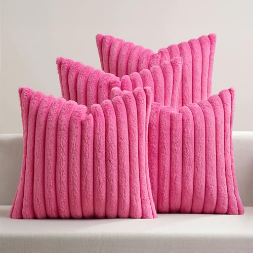 MIULEE Faux Fur Plush Decorative Throw Pillow Covers 18x18, Hot Pink - color: Hot Pink, size: 18" x 18" (Pack of 4)