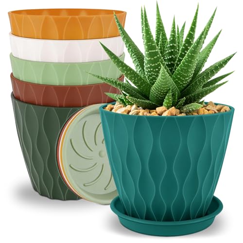 YNNICO 6 inch 6 Pack Plant Pots for Indoor Tray Saucers,Multicolor - color: Multicolor, size: 6 inch-6 pack