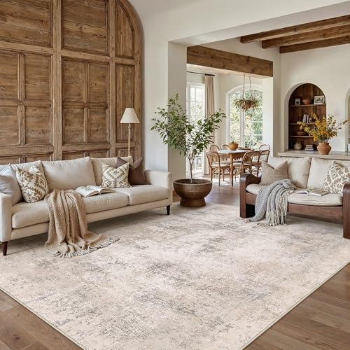 HUGEAR 8x10 Beige Abstract Washable Area Rug for Living Room - color: Beige, size: 8' x 10' (Rectangular)