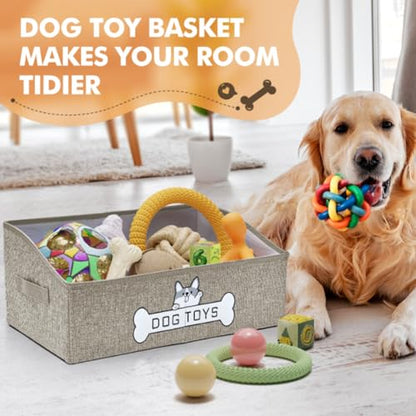 Dog Toy Basket, Collapsible Dog Toy Box with Handle, Perfect for Storing Pet Toys and Accessories (Light Khaki) - color: Light Khaki