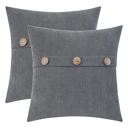 HWY 50 Grey Chenille Throw Pillow Covers 20x20 Inch Buttons Pack of 2 - color: Grey, size: 20" x 20" (Pack of 2)