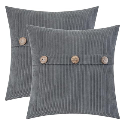 HWY 50 Grey Chenille Throw Pillow Covers 16x16 Inch Buttons Pack of 2 - color: Grey, size: 16" x 16" (Pack of 2)