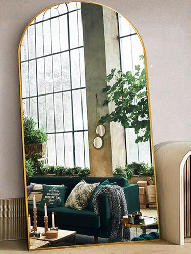 Otlsh Floor Mirror, 90"×46" Arched Full Length with Stand, Standing, Full Body, Large, Wall, Freestanding, Aluminum Frame - Gold - color: Gold, size: 90"L x 46"W