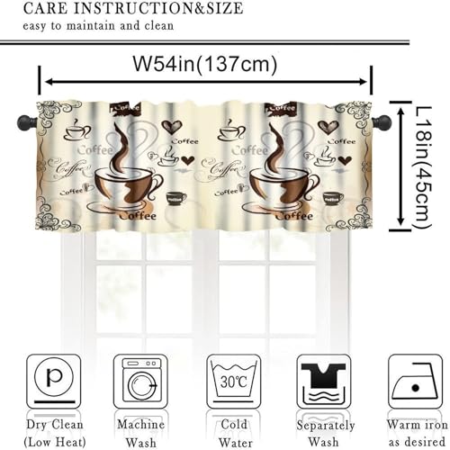 Coffee Valance Curtains, Retro Latte Cappuccino Cafe Beans Farmhouse Country Theme Print Window Treatment Valances for Kitchen Dinning Room Living Room Cafe, 54x18 Inch - color: Coffee-2, size: 53"W x 18"L (Pack of 1)