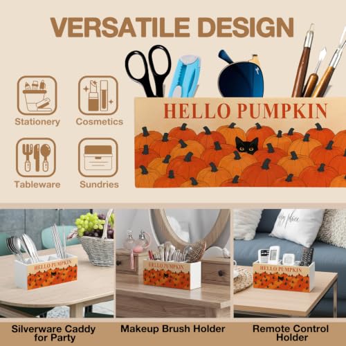 Fall Pumpkin Black Cat Pen Pencil Holder Organizer for Desk - color: Fall cat