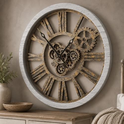 The B-Style Large Wall Clock 30 inch/76cm Gray White and Bronze Gears - color: Gray White and Bronze Gears, size: 30 inch (76 cm)